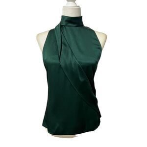 JASON WU COLLECTION XSmall Sleeveless Mock Neck Silk Top Green Women’s